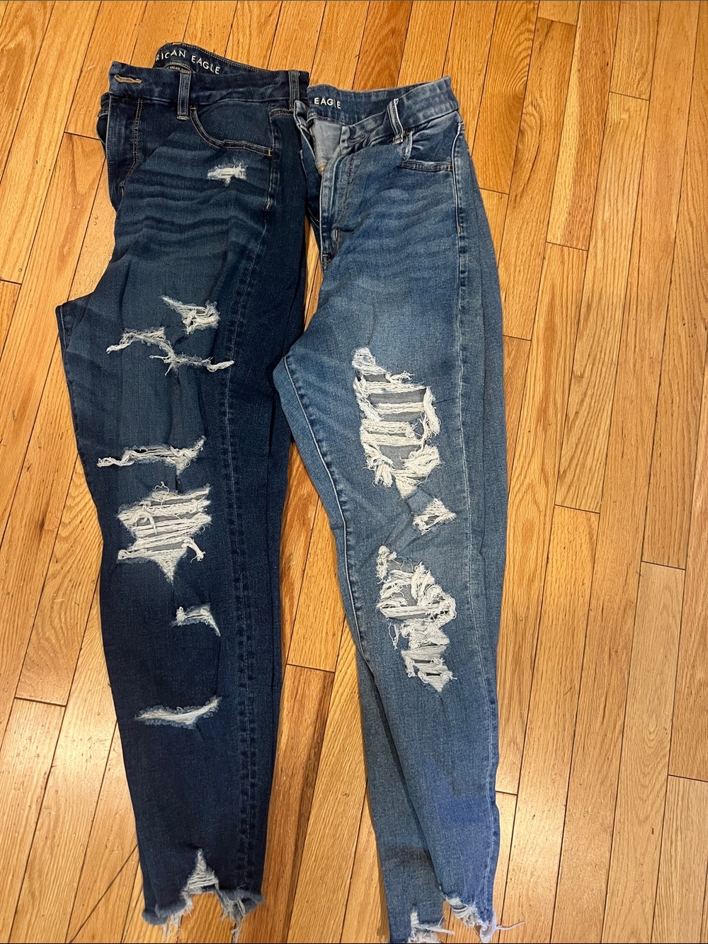 American Eagle Outfitters Distressed Dark Wash and Medium Wash Ripped Jeans